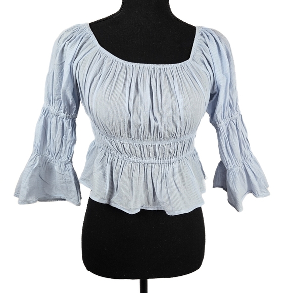 WAYF Rouched Half Sleeve Cropped Blouse Size Small - Picture 1 of 7